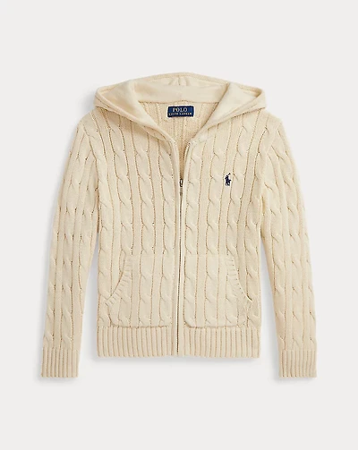 Cable Cotton Hooded Full-Zip Sweater