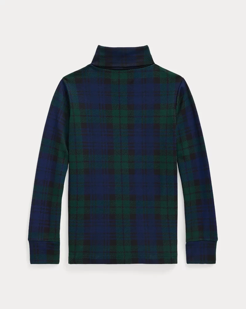 Plaid Cotton Interlock Turtleneck