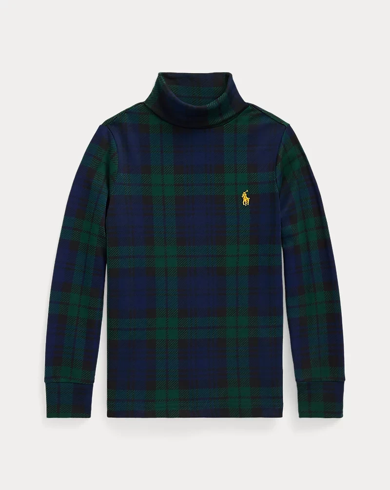 Plaid Cotton Interlock Turtleneck