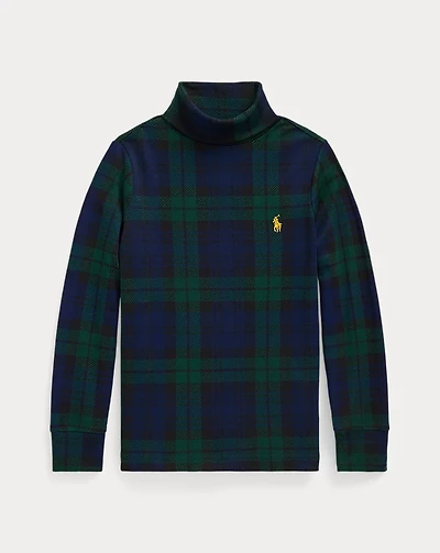 Plaid Cotton Interlock Turtleneck