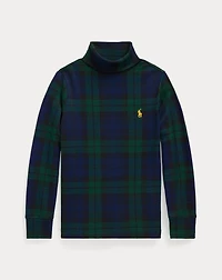 Plaid Cotton Interlock Turtleneck