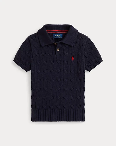 Cable-Knit Cotton Polo Sweater