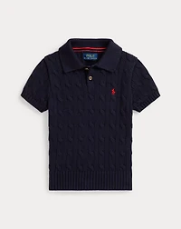 Cable-Knit Cotton Polo Sweater