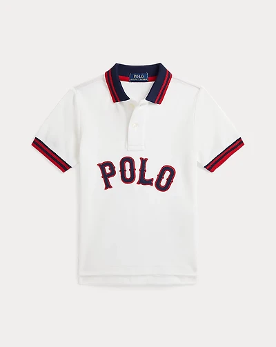 Baseball-Logo Cotton Mesh Polo Shirt