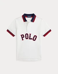 Baseball-Logo Cotton Mesh Polo Shirt