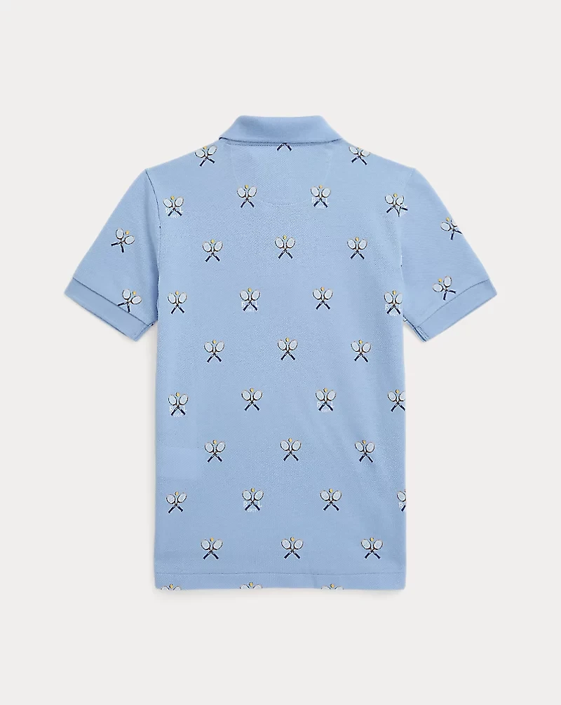 Tennis-Print Cotton Mesh Polo Shirt