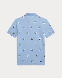 Tennis-Print Cotton Mesh Polo Shirt