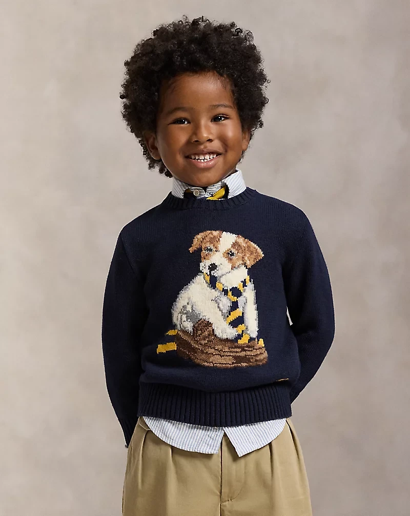 Dog-Intarsia Cotton Sweater