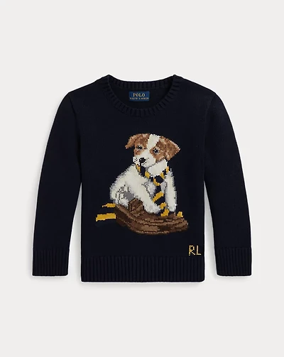 Dog-Intarsia Cotton Sweater