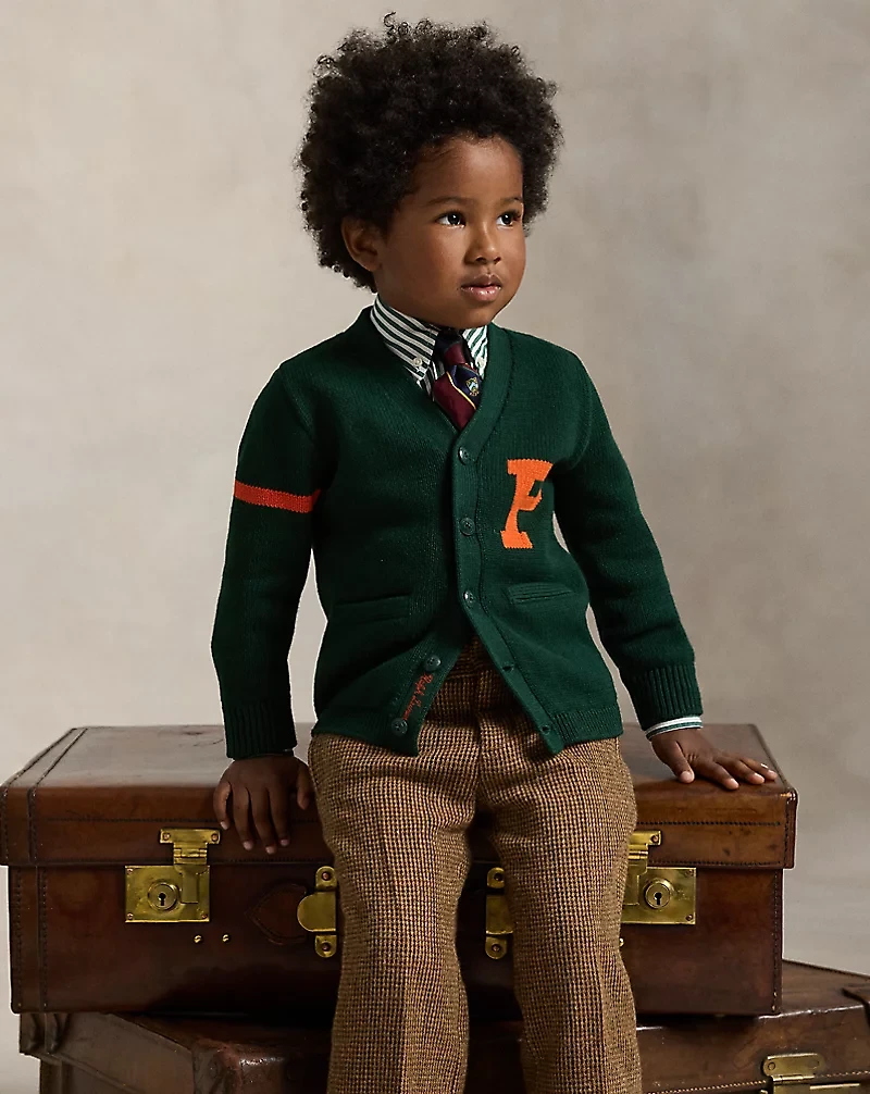 Cotton V-Neck Letter Cardigan