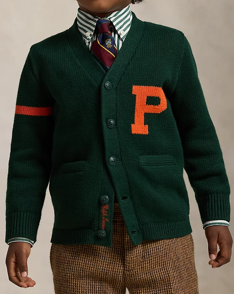 Cotton V-Neck Letter Cardigan