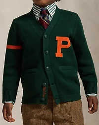 Cotton V-Neck Letter Cardigan