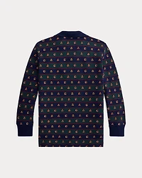 Crest-Print Mesh Long-Sleeve Polo Shirt