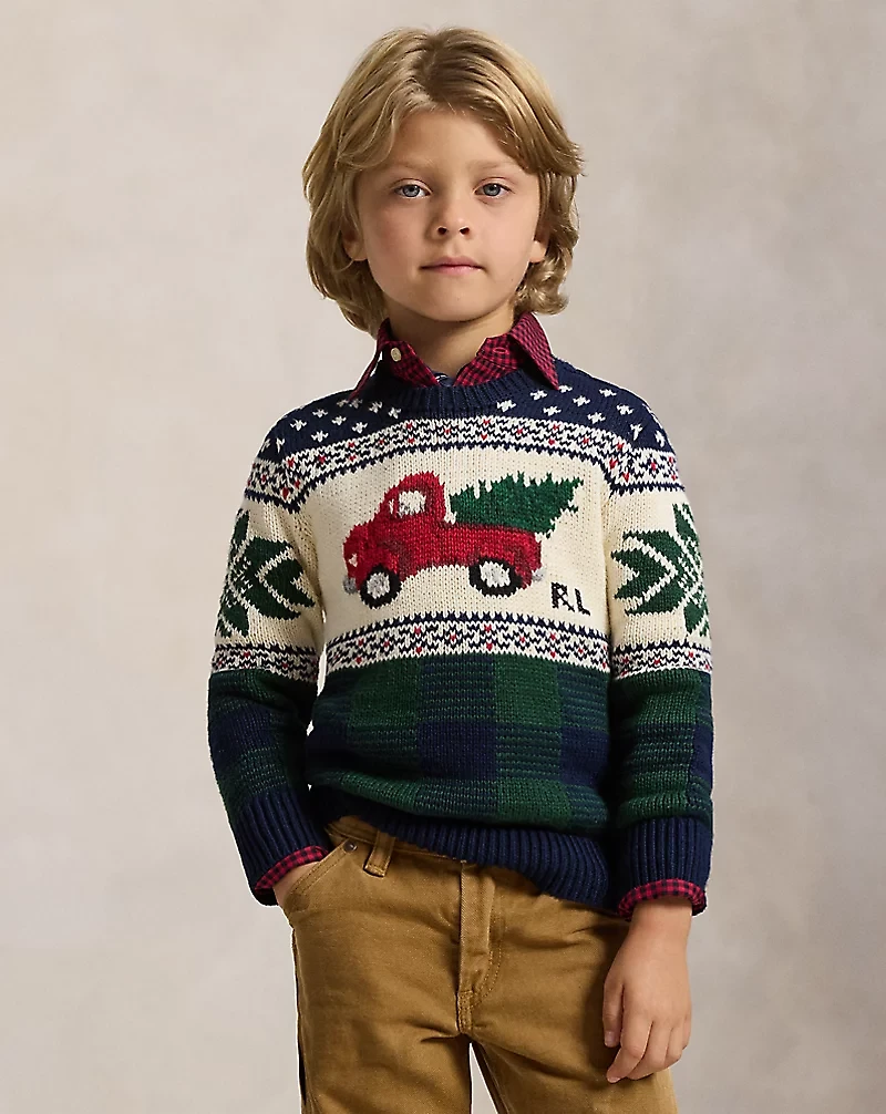 Truck-Intarsia Cotton Sweater