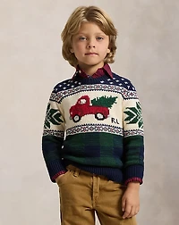 Truck-Intarsia Cotton Sweater
