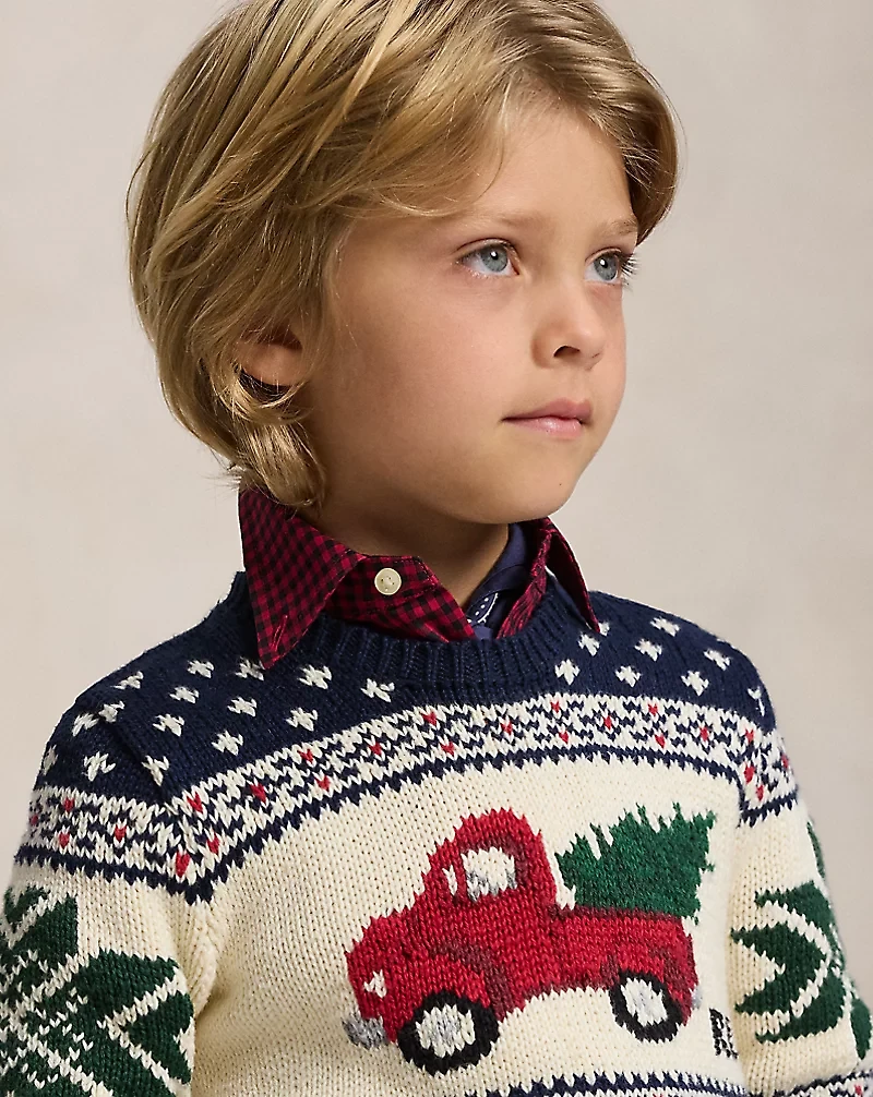 Truck-Intarsia Cotton Sweater