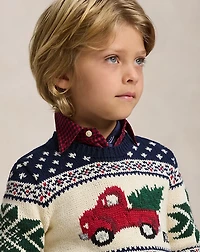 Truck-Intarsia Cotton Sweater