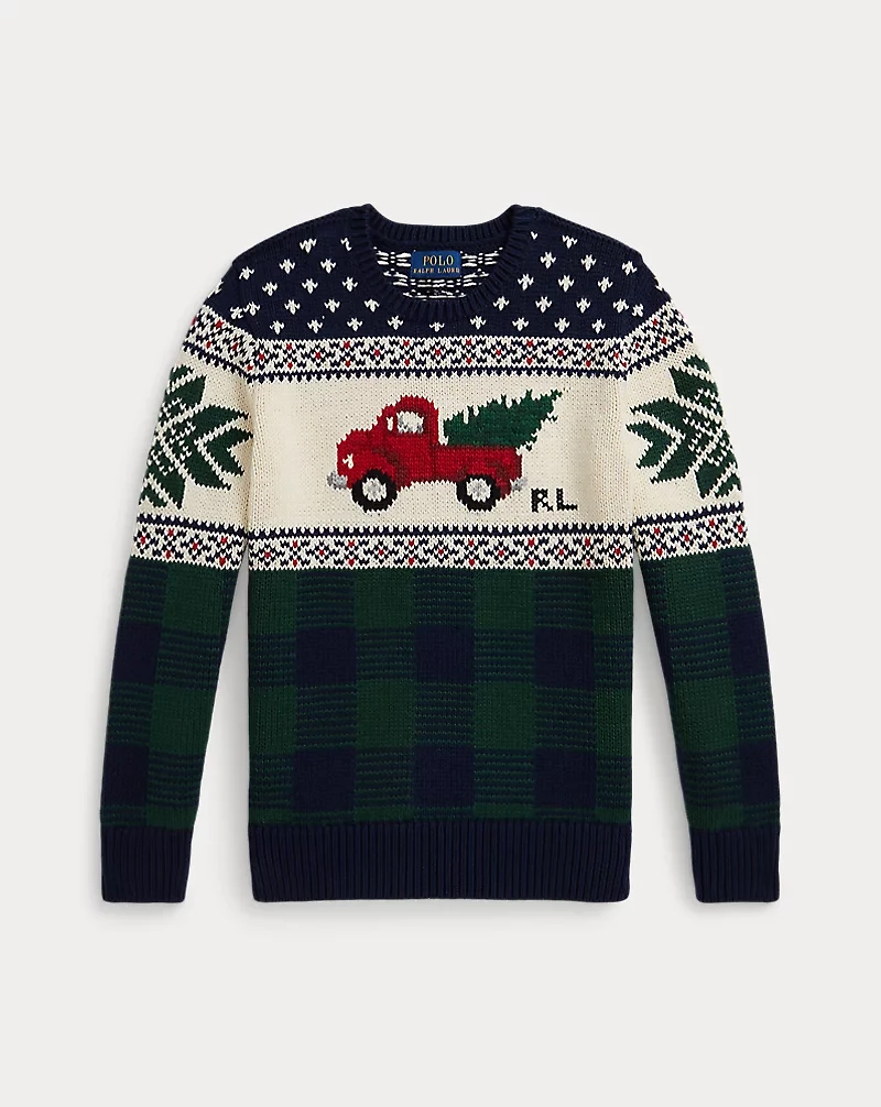 Truck-Intarsia Cotton Sweater