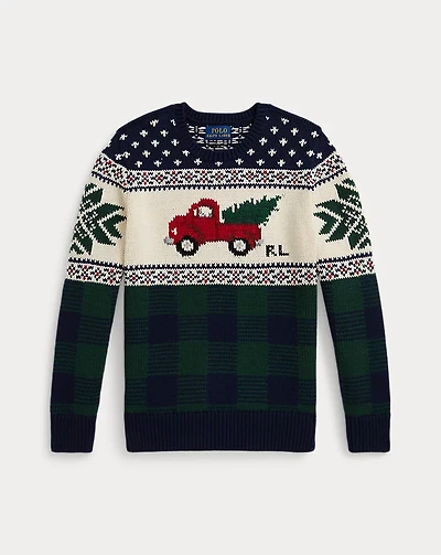 Truck-Intarsia Cotton Sweater