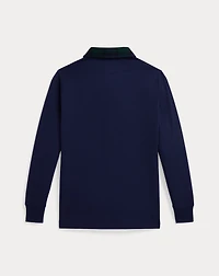 Plaid-Collar Cotton Jersey Rugby Shirt
