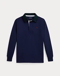Plaid-Collar Cotton Jersey Rugby Shirt
