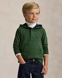 Plaid-Trim Hooded Rugby Shirt