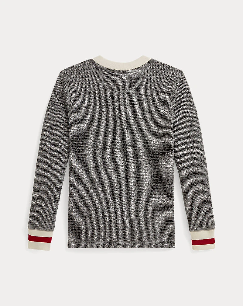 Waffle-Knit Cotton Henley Shirt