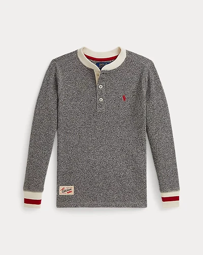 Waffle-Knit Cotton Henley Shirt