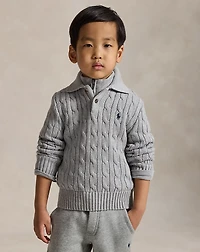 Cable-Knit Cotton Polo Sweater