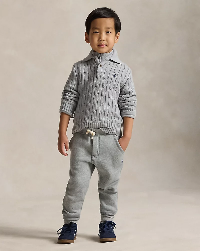Cable-Knit Cotton Polo Sweater