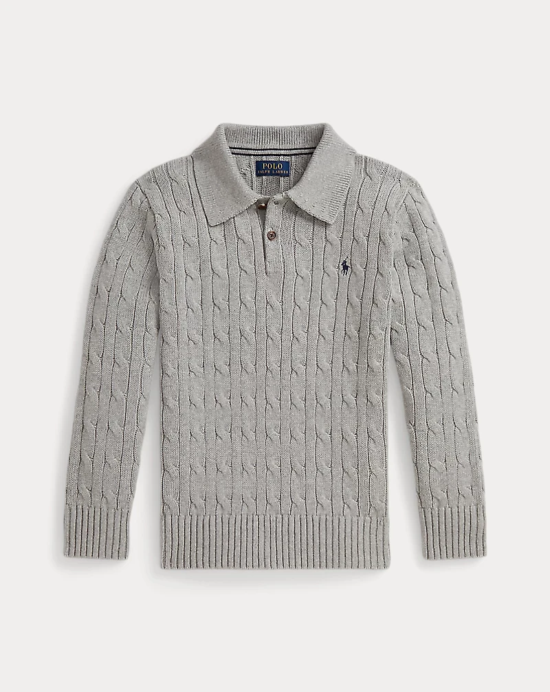 Cable-Knit Cotton Polo Sweater