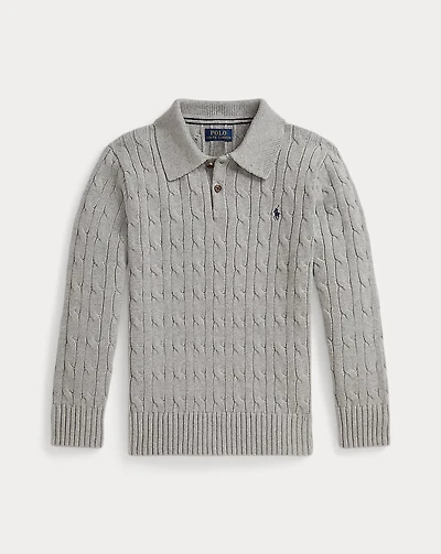 Cable-Knit Cotton Polo Sweater