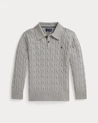 Cable-Knit Cotton Polo Sweater