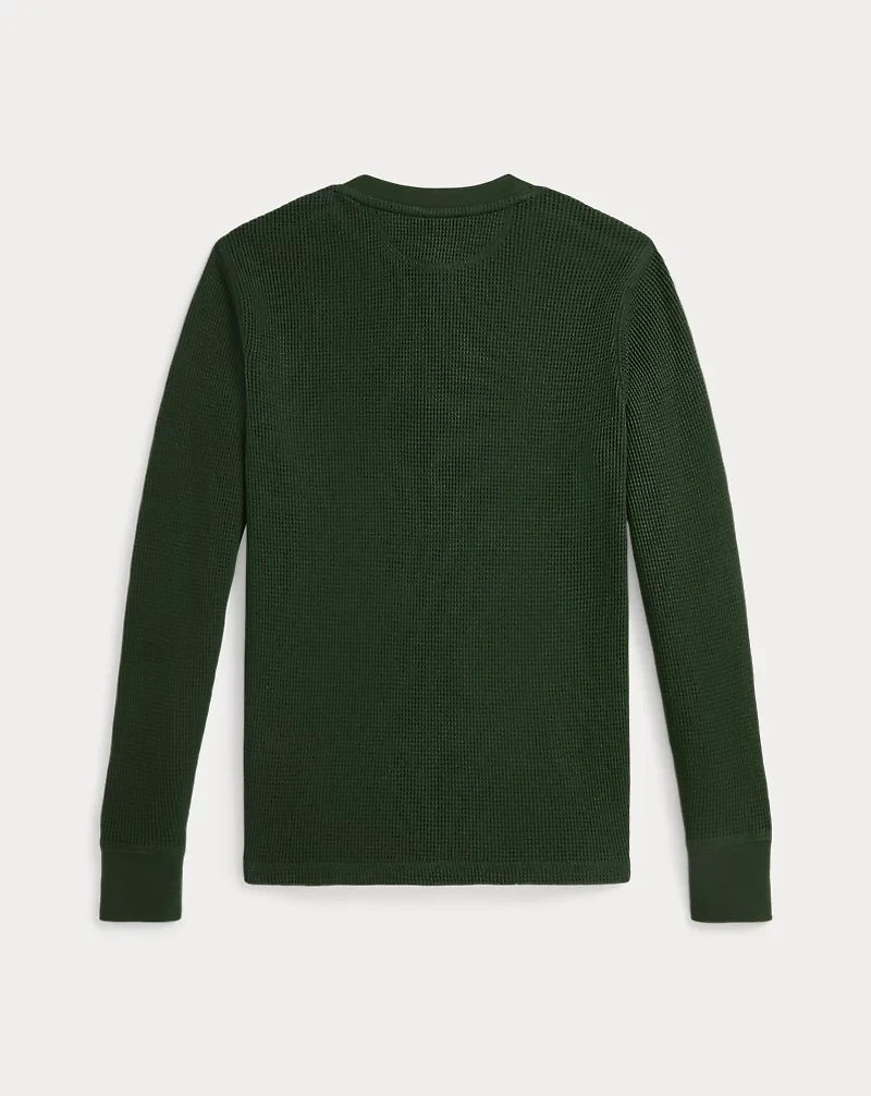 Waffle-Knit Cotton Henley Shirt