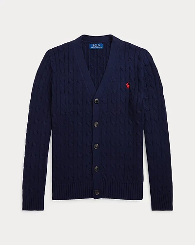 Cable-Knit Cotton V-Neck Cardigan