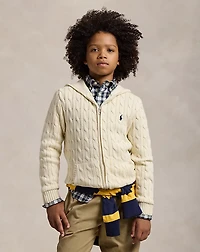 Cable Cotton Hooded Full-Zip Sweater