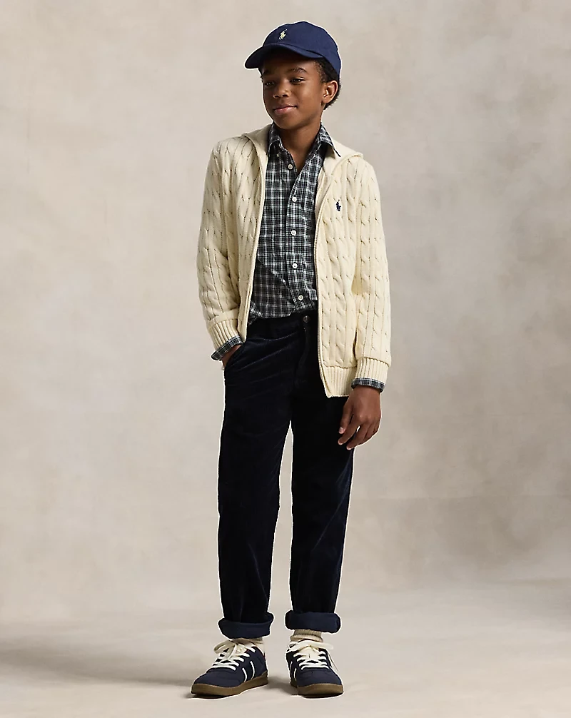 Cable Cotton Hooded Full-Zip Sweater