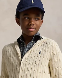 Cable Cotton Hooded Full-Zip Sweater
