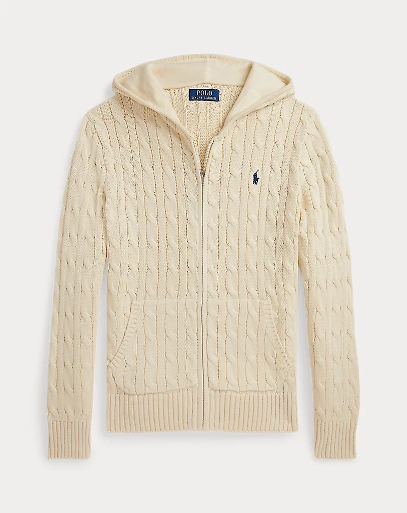 Cable Cotton Hooded Full-Zip Sweater