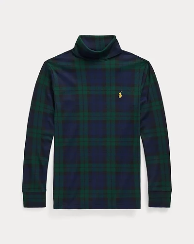 Plaid Cotton Interlock Turtleneck