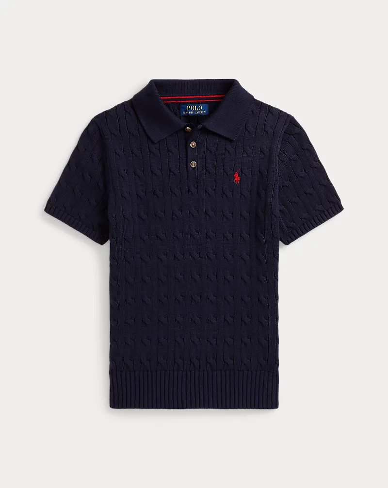 Cable-Knit Cotton Polo Sweater