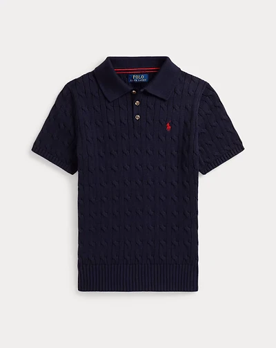 Cable-Knit Cotton Polo Sweater