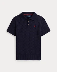 Cable-Knit Cotton Polo Sweater