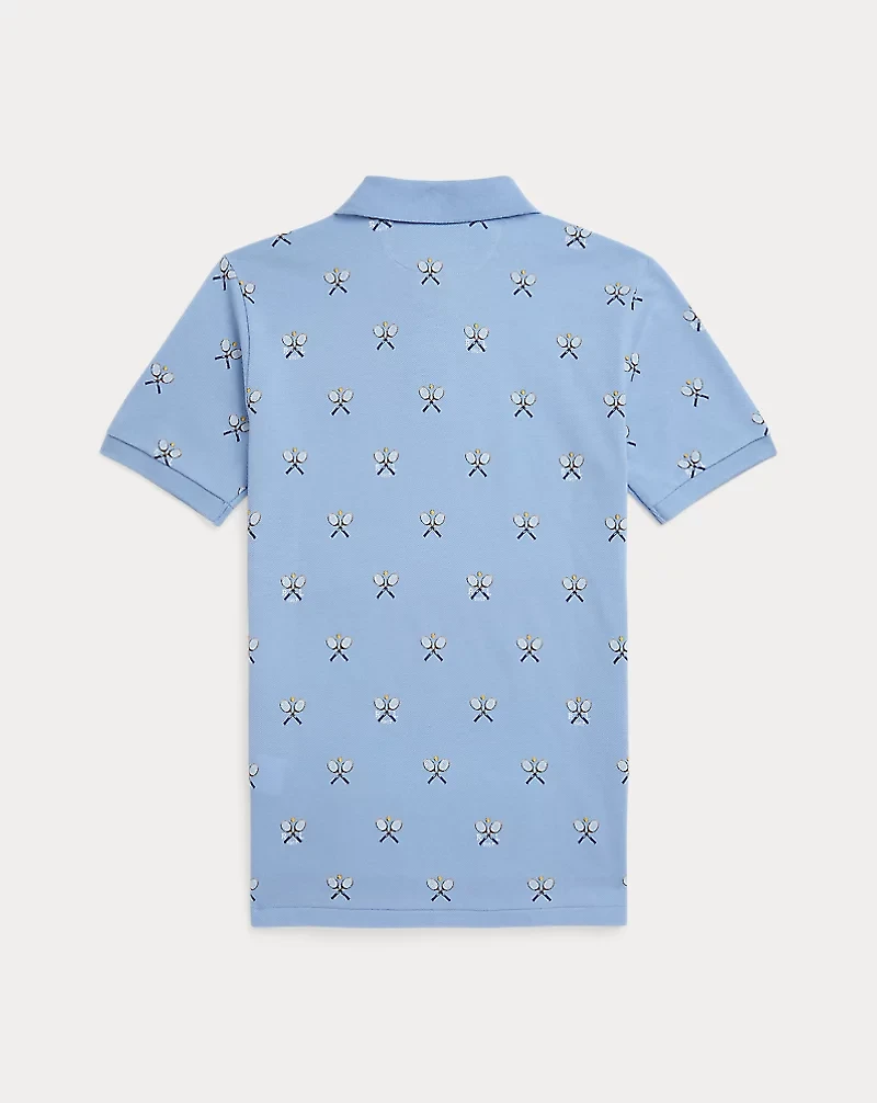 Tennis-Print Cotton Mesh Polo Shirt