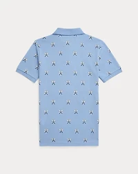 Tennis-Print Cotton Mesh Polo Shirt