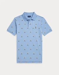 Tennis-Print Cotton Mesh Polo Shirt
