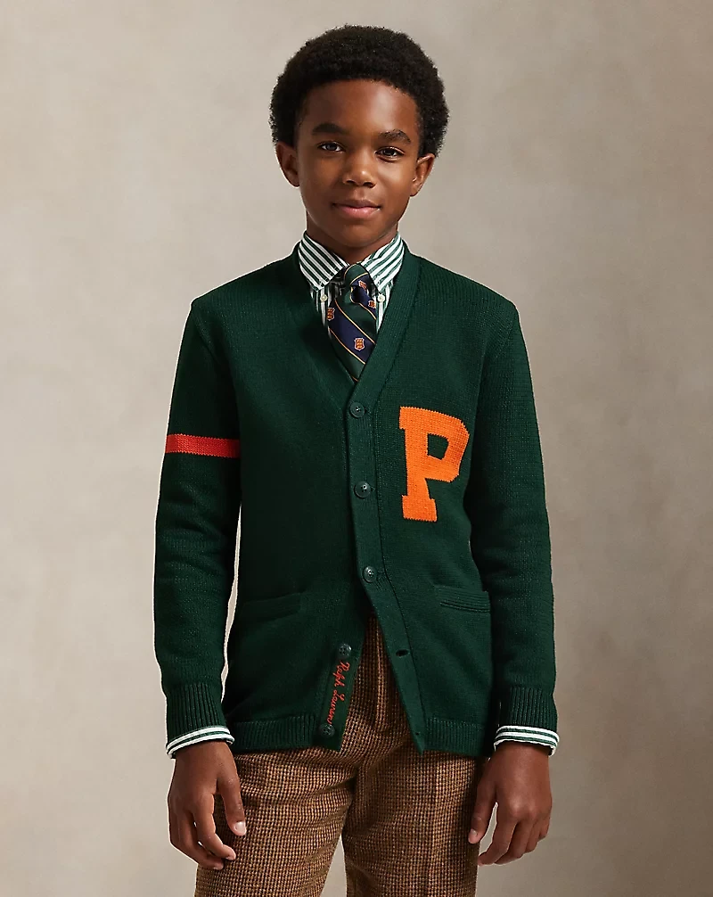 Cotton V-Neck Letter Cardigan