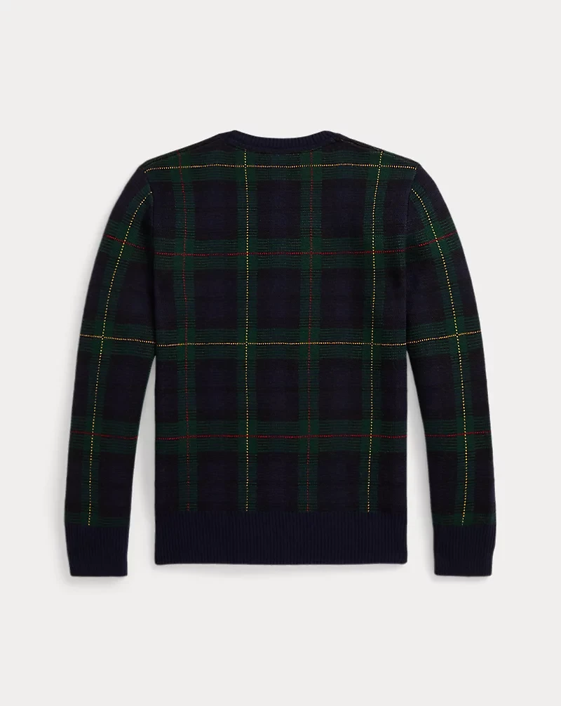 Pony-Crest Plaid Wool Sweater