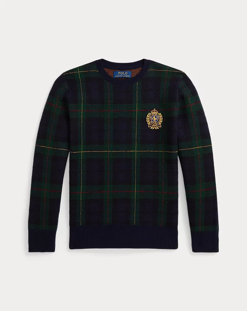 Pony-Crest Plaid Wool Sweater