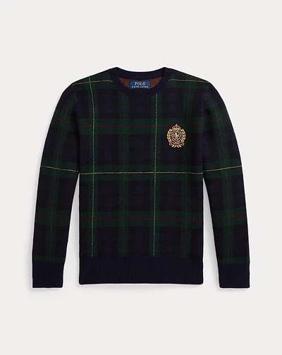 Pony-Crest Plaid Wool Sweater